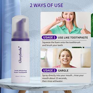 GlorySmile Purple Teeth Whitening Foam, Dental Color Corrector, Yellow Stain Removal, 1.75 Fl Oz