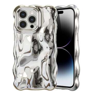 UEEBAI Ripple Case for iPhone 14 Pro Max, Cute Silver Cover Wave Shape for iPhone Case Pretty Aesthe...