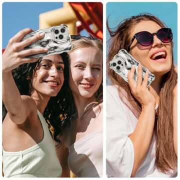 UEEBAI Ripple Case for iPhone 14 Pro Max, Cute Silver Cover Wave Shape for iPhone Case Pretty Aesthetic 3D Phone Cover, Water Ripple Shell 3D Chrome Design for Women and Girl, Silver