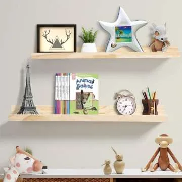 AZSKY Floating Shelves Natural Wood for Wall Storage Wall Mount Floating Kids Bookshelf with Lip Dis...