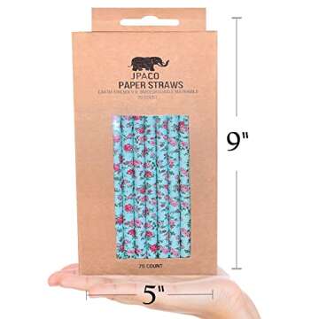 Floral Paper Straws (Large Size, 75 Pack, Pink, Blue, Yellow) Vintage Flower & Rose Designs, Biodegradable Eco Friendly Disposable Party Straws for Party & Events by JPACO