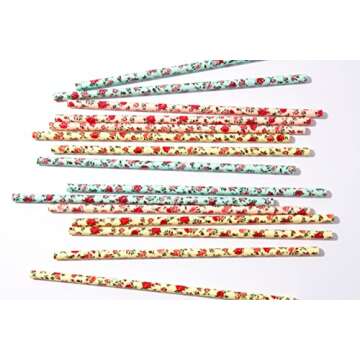 Floral Paper Straws (Large Size, 75 Pack, Pink, Blue, Yellow) Vintage Flower & Rose Designs, Biodegradable Eco Friendly Disposable Party Straws for Party & Events by JPACO