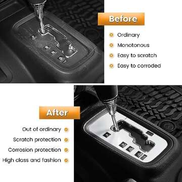 Trim Gear Frame Cover Gear Shift Box Cover For Jeep Wrangler 2012-2018 JK JKU Sport Sahara Freedom Rubicon Unlimited Gear Shift Panel Cover Trim Interior Decoration Accessories Aluminum (White)