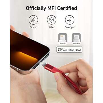 Anker Powerline+ II, USB A to Lightning Cable,MFi Certified for Flawless Compatibility with iPhone 11 Series SE/Xs/XR, and More(3FT,Red)