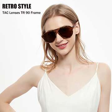 Lasiyanor Lightweight TAC Polarized Tinted Classic Vintage Retro 70s Sunglasses, TR-90 Frame for Wom...