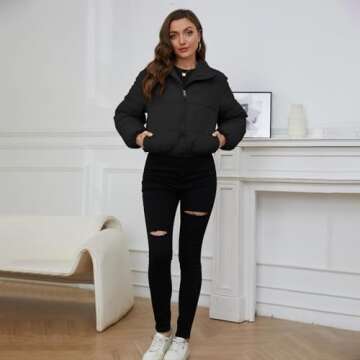 Rxozrxoz Women's Cropped Puffer Jacket - Winter Warmth