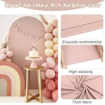 Spandex Fitted Wedding Arch Cover Set of 3 Arch Backdrop Cover, Round Top Chiara Backdrop Stand Covers for Wedding Birthday Party Baby Shower Banquet Arch Decoration (Cameo Brown, 5FT,6FT,7.2FT)
