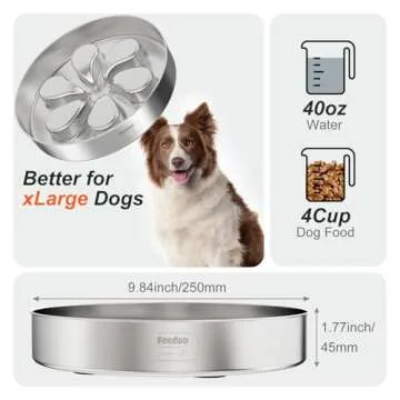 Feedoo Slow Feeder Dog Bowls Large Breed 3 Cups, Food Grade 304 Stainless Steel Dog Bowls with Non-S...