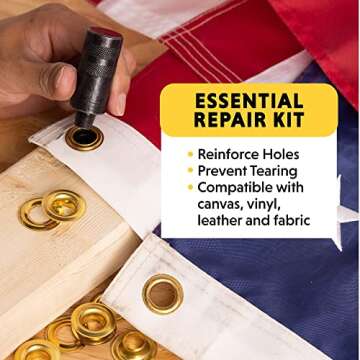 General Tools 1/2" Grommet Tool Kit - 12 Solid Brass Grommets for Tarps Repair, Fabric Rings, Reinforcing Canvases, & Canopies