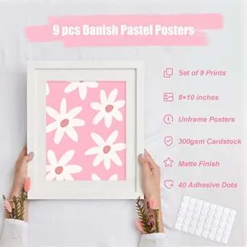 GENSTEUO 9Pcs Danish Pastel Room Decor Aesthetic, Pastel Pink Wall Art, Danish Pastel Posters Painti...