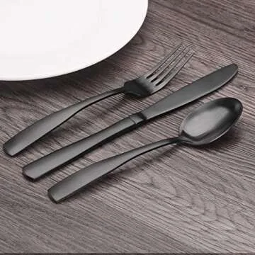 Matte Black Silverware Set, Bysta 40-Piece Stainless Steel Flatware Set, Kitchen Utensil Set Service for 8, Tableware Cutlery Set for Home and Restaurant, Satin Finish, Dishwasher Safe