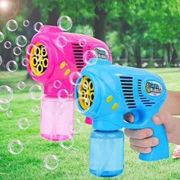 FiGoal 2 PCs Bubble Guns with 2 Bubble Solution Refills (5 oz Each), Bubble Maker Bubble Blower for ...