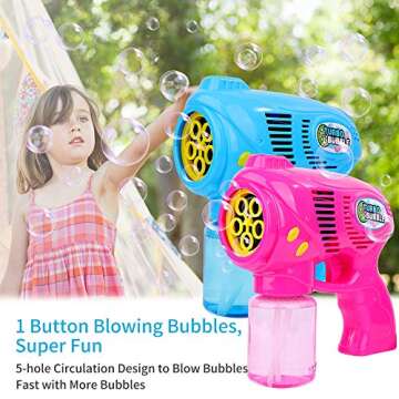 FiGoal 2 PCs Bubble Guns with 2 Bubble Solution Refills (5 oz Each), Bubble Maker Bubble Blower for Kids and Toddlers, Fun Summer Toy Blaster Game for Birthday Party and Wedding, Outdoor Activities