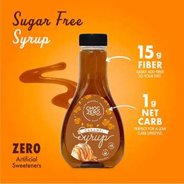 ChocZero's Chocolate and Caramel Syrup. Sugar Free, Low Net Carb, No Preservatives. Gluten Free. No Sugar Alcohols. Great for waffles and pancakes (2 bottles)