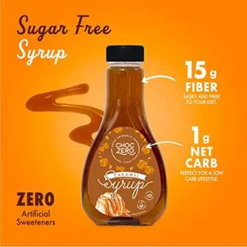 ChocZero's Chocolate and Caramel Syrup. Sugar Free, Low Net Carb, No Preservatives. Gluten Free. No Sugar Alcohols. Great for waffles and pancakes (2 bottles)