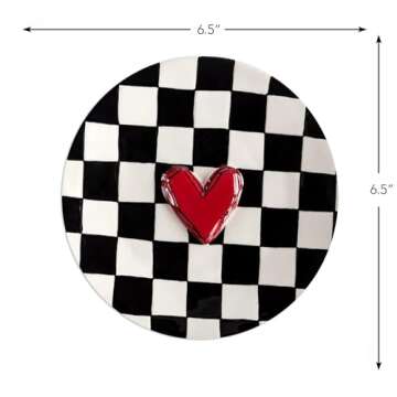 DEMDACO Black and Red Heart 6.5 inch Stoneware Appetizer Plates Set of 4