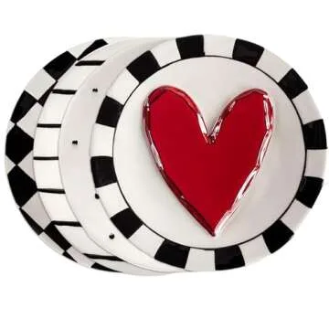 DEMDACO Black and Red Heart 6.5 inch Stoneware Appetizer Plates Set of 4