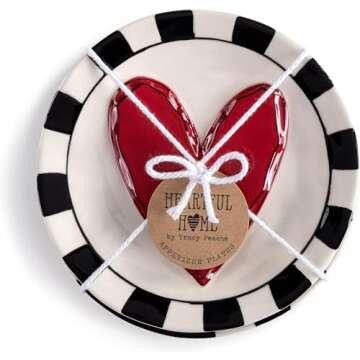 DEMDACO Black and Red Heart 6.5 inch Stoneware Appetizer Plates Set of 4
