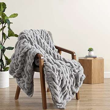 Casual Chic Lapin Ultra Fine Faux Fur Throw Blanket - Luxurious, Chic, Soft and Cozy 400 GSM Microfiber Blanket for Couch and Bed - 50” x 60” (Gray)