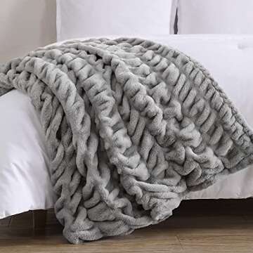 Casual Chic Lapin Ultra Fine Faux Fur Throw Blanket - Luxurious, Chic, Soft and Cozy 400 GSM Microfiber Blanket for Couch and Bed - 50” x 60” (Gray)