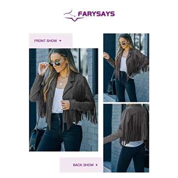 FARYSAYS Women's Cropped Fringe Faux Leather Jacket