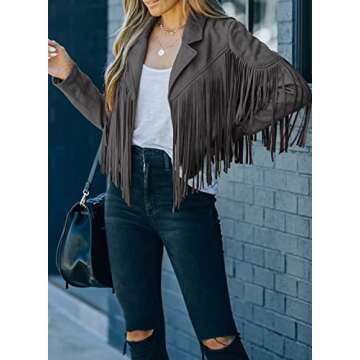 FARYSAYS Women's Cropped Fringe Faux Leather Jacket