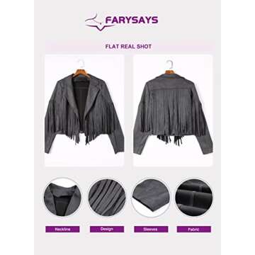 FARYSAYS Women's Cropped Fringe Faux Leather Jacket