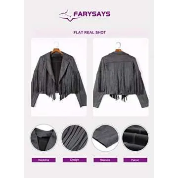 FARYSAYS Women's Cropped Fringe Faux Leather Jacket