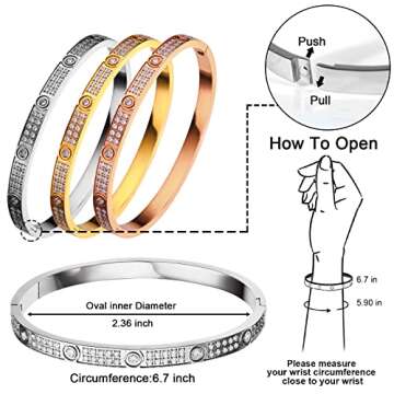 Love Friendship Bracelets Bangle Gold Silver with Cubic Zirconia Stainless Steel Jewelry Oval Bracel...