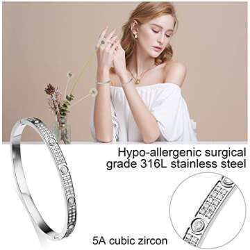 Love Friendship Bracelets Bangle Gold Silver with Cubic Zirconia Stainless Steel Jewelry Oval Bracelet Birthday for Her Women with Gifts Box (Silver, Stainless Steel)