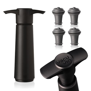 Vacu Vin Wine Saver Pump Black with Vacuum Wine Stopper - Keep Your Wine Fresh for up to 10 Days - 1...