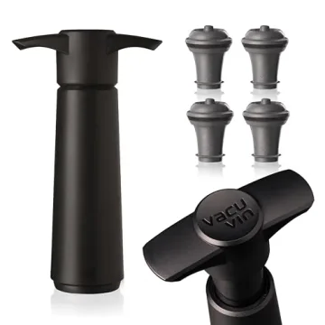 Vacu Vin Wine Saver Pump Black with Vacuum Wine Stopper - Keep Your Wine Fresh for up to 10 Days - 1...