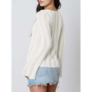 Langwyqu Womens Crochet Sheer Mesh Cardigan Lightweight Long Sleeve V Neck Y2k Button Front Slit Summer Cover Up Beige, X-Large