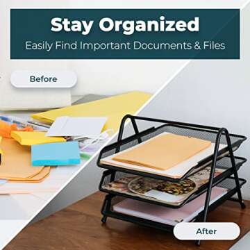 Greenco Letter Tray Desk Organizer, 3-Tier Mesh Paper Tray - Document, Letter, Office Paper Organizer for Desk - Paper Holder for Desk - Desk Tray -Desk Paper Organizer, Black