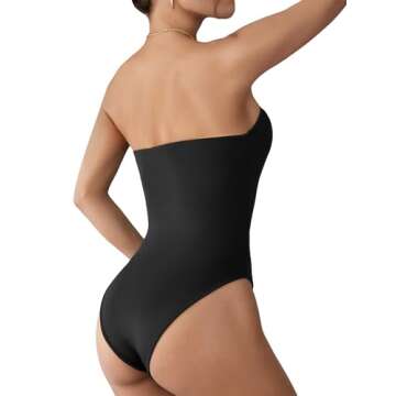 COZYEASE Women's Solid Tube Bodysuit Strapless Sleeveless Casual Plain Romper Bodysuit Black Petite S