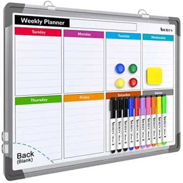 Small Weekly Calendar Dry Erase Whiteboard for Wall, 16" x 12" Magnetic Dry Erase Board, Hanging Dou...