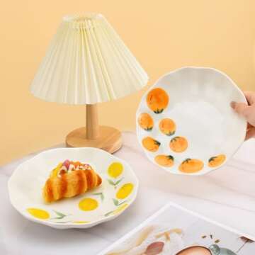 Koythin Salad Bowls, Dinner Plates, Ceramic Handmade Salad Dessert Appetizer Diet Plate, 8-Inch Stoneware Plate for Home kitchen and Party Decorations, Microwave and Dishwasher Safe (Orange)