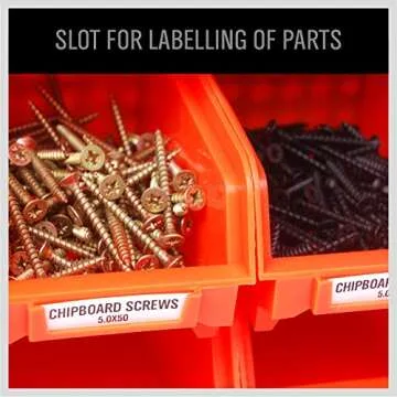 30-Bin Wall-Mounted Storage Rack System - Heavy-Duty Garage Tool Organizer for Screws, Nuts, Bolts, Nails, Beads, and Small Hardware Parts - Easy Installation and Customizable Red Blue Orange