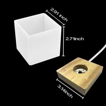 Square Light Resin Mold with Wooden Base for Decor