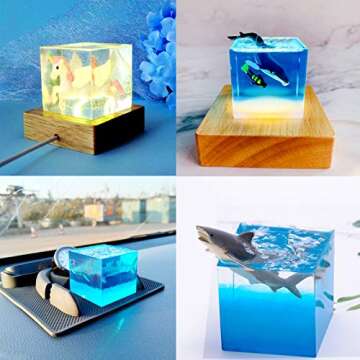 Square Light Resin Mold with Wooden Base for Decor