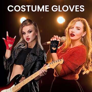 gootrades Punk Fingerless Dance Glove For Women, Jazz Style Glove, PU Leather (Rose Red)