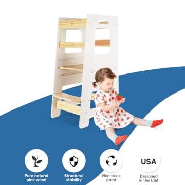 WOOD CITY Kitchen Step Stool for Kids - Safe & Adjustable