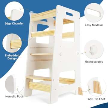 WOOD CITY Kitchen Step Stool for Kids - Safe & Adjustable