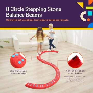 Special Supplies Wavy Circle Balance Beams Stepping Stones for Kids, 8 Pc. Set, Non-Slip Textured Surface and Slip Resistant Floor Rubber Edges, Promote Agility, Strength, Active Play