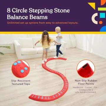 Special Supplies Wavy Circle Balance Beams Stepping Stones for Kids, 8 Pc. Set, Non-Slip Textured Surface and Slip Resistant Floor Rubber Edges, Promote Agility, Strength, Active Play