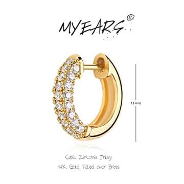 MYEARS Women Gold Huggie Hoop Earrings Ear Stud Cuff Cubic Zirconia 14K Gold Plated Small Simple Minimalist Hypoallergenic Everyday Jewelry