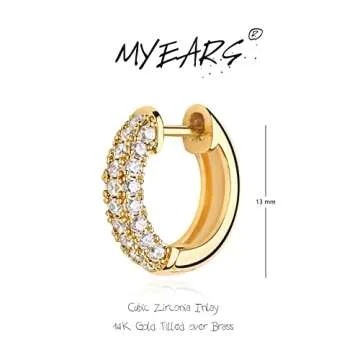 MYEARS Women Gold Huggie Hoop Earrings Ear Stud Cuff Cubic Zirconia 14K Gold Plated Small Simple Minimalist Hypoallergenic Everyday Jewelry