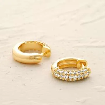 MYEARS Women Gold Huggie Hoop Earrings Ear Stud Cuff Cubic Zirconia 14K Gold Plated Small Simple Minimalist Hypoallergenic Everyday Jewelry