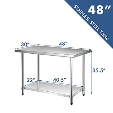 WATERJOY Stainless Steel Table for Prep & Work Commercial Heavy Duty Table with Adjustable Shelf and Wheels Installable