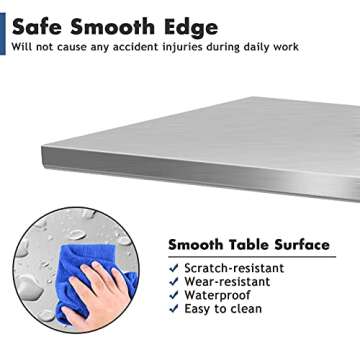 WATERJOY Stainless Steel Table for Prep & Work Commercial Heavy Duty Table with Adjustable Shelf and Wheels Installable